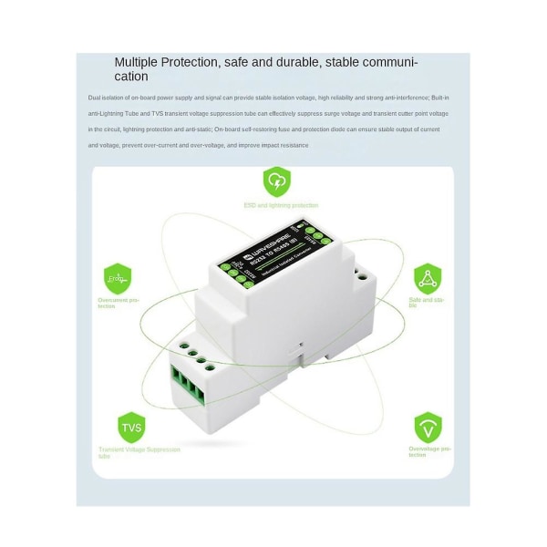 Industriell skinnespor RS232 til RS485 konverter 300-115200Bps Aktiv digital isolasjon Bred spenning