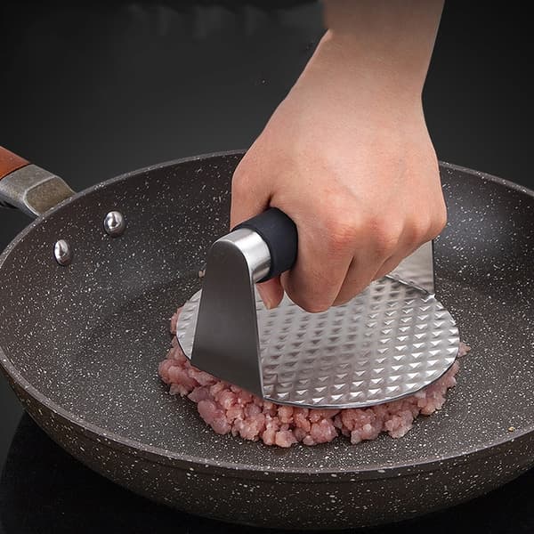 Smashjärn / hamburgerpress i rostfritt stål med silikonhandtag
