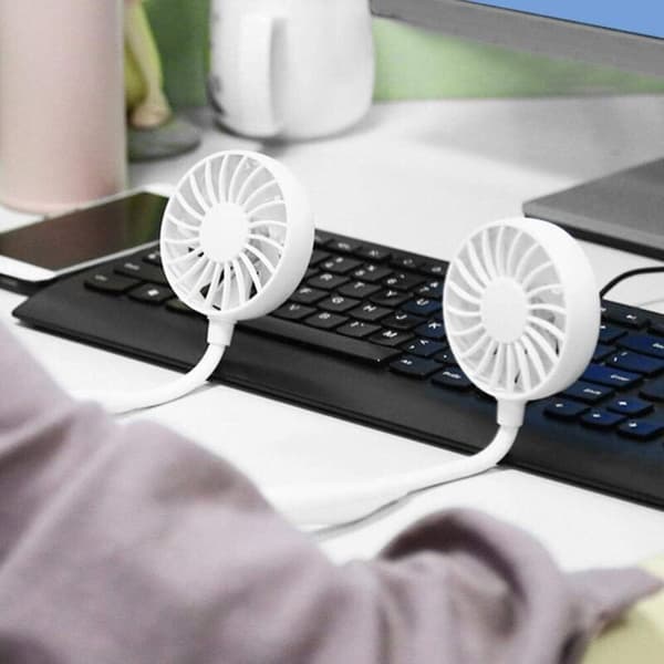 Bærbar halsventilator. USB-genopladelig bærbar ventilator med tre hastigheder. Mini halsventilator (hvid).