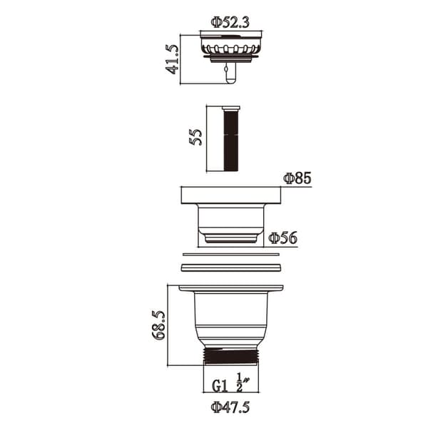 Vaskesil 85 mm flens *H68 mm, minikurv for vask med ytre diameter,