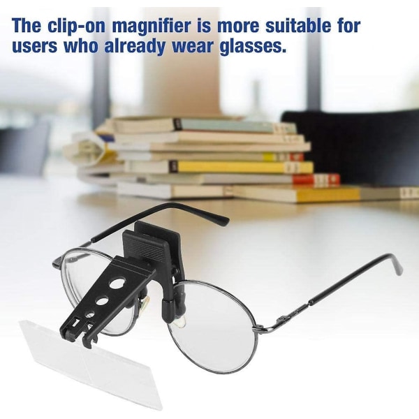 Clip-on-lupp för glasögon med 3 utbytbara linser, Clip-on och fäll upp handsfree 1,5X 2,5X 3,5X för läsning, handarbete, hobby, karta