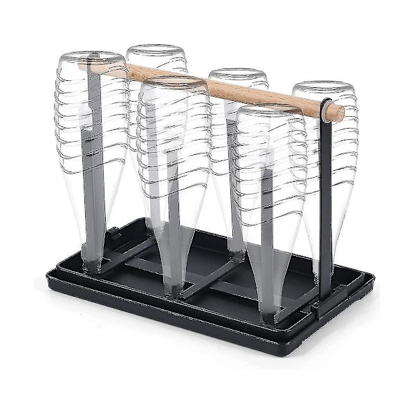 Flaskeholder, oppvaskstativ for flasker, 6-flaskes stativ, metallkoppholder med dryppbrett og flasketørker
