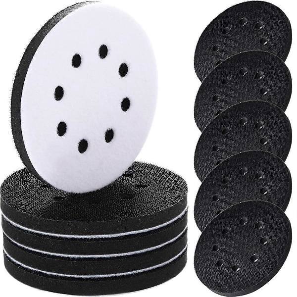 10 stk. bløde interface pads, 5 tommer, 8 huller, velcro svampepude, buffer bagside pad San