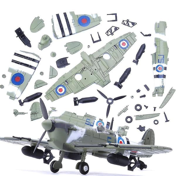 Spitfire Mörkgrön 4d Diy Fighter Montera Block Bygga Militärflygplan