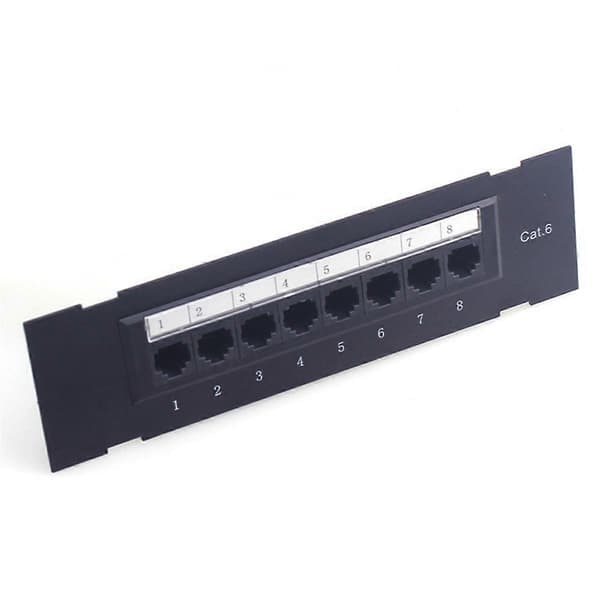 8-portars patchpanel för Cat. 6, mångsidig datacentral, väggmontering i plast för dator, hem, för kabeldragning