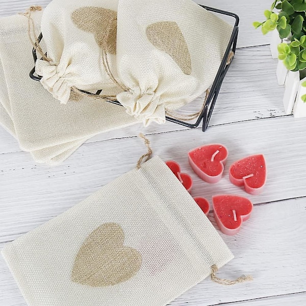 20 stk Juteposer, Hjerte Hessiansække Med Træk snor, Jute Gaveposer Smykker Slikposer Til Jul Bryllup Fødselsdagsfest Diy Håndværk (beige)
