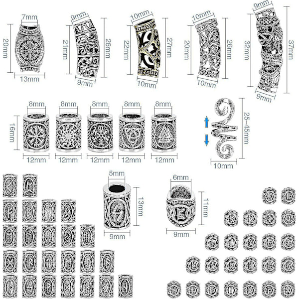 Kryp   80 Runpärlor Set Med 300 Gummiband, Viking Skäggpärlor, Antik Diy Hår Och Skäggpärlor, Nordiska Hår Smycken, Flätad Armband, Hänge