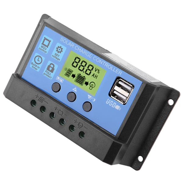 20A Aurinkopaneelien Lataussäädin Ohjain Kaksois-USB:llä ja LCD-Näytöllä - PWM 12V/24V (YJSS-20A)