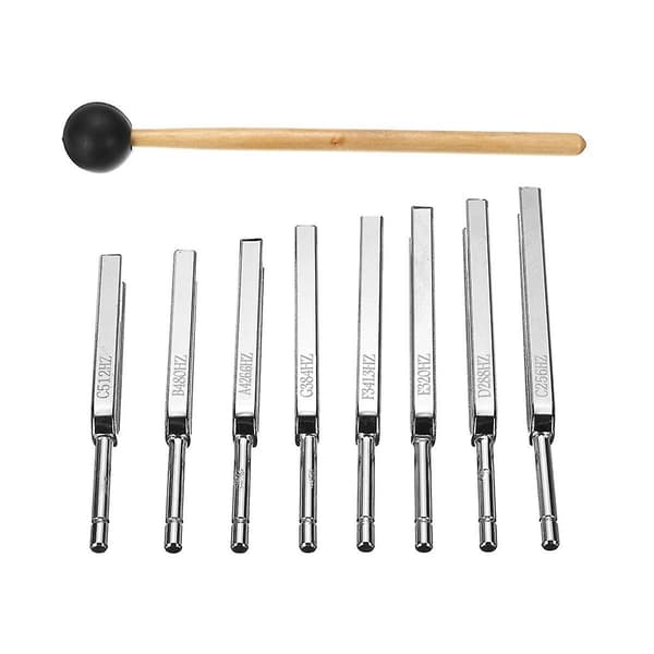 8-pack 256-512hz stål stämgaffel set klubba vibrations terapi verktyg