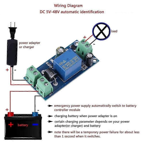 Automatisk omskiftermodul nødcontroller til 5V til 48V 10A DC strømforsyning og batteristyringssystem