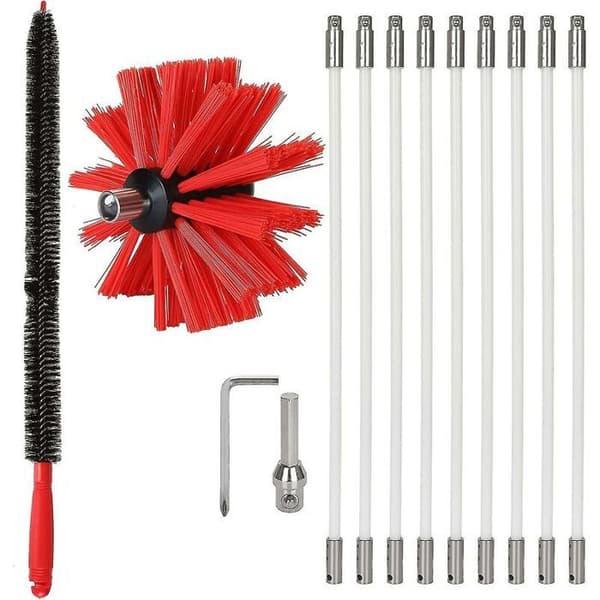 Pipefeieutstyr - YYV - 36 m - 100 mm nylonbørste - 9 fleksible stenger - rustfritt stål