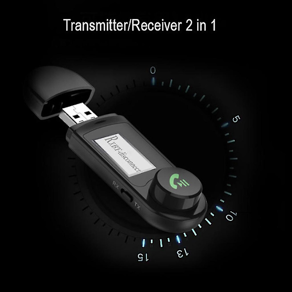 Bluetooth-kompatibel 5.0-adapter Aux-ljudmottagare Sändare 2 i 1 med LCD
