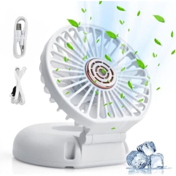 3-i-1 Mini Bærbar Ventilator: USB genopladelig mini lommeventilator med tre hastigheder (hvid)