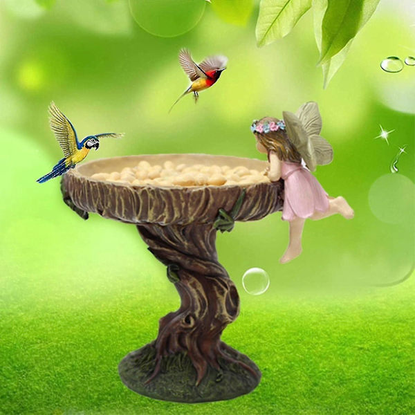 Fuglebad til Udendørs, Fuglefoder Resin Fairy Garden Statue Dekoration Fuglebad Have Skål Gaard Fuglebad Have Figur Attractiv Fuglebad Foder