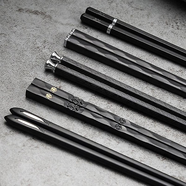 5 Par Alloy Lasergraverte Spisepinner Sklisikre Gjenbrukbare Sushi Pinner