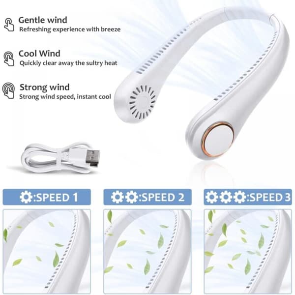 Bærbar halsventilator (uden blade). USB genopladelig bærbar halsventilator. 360° justerbar halsventilator