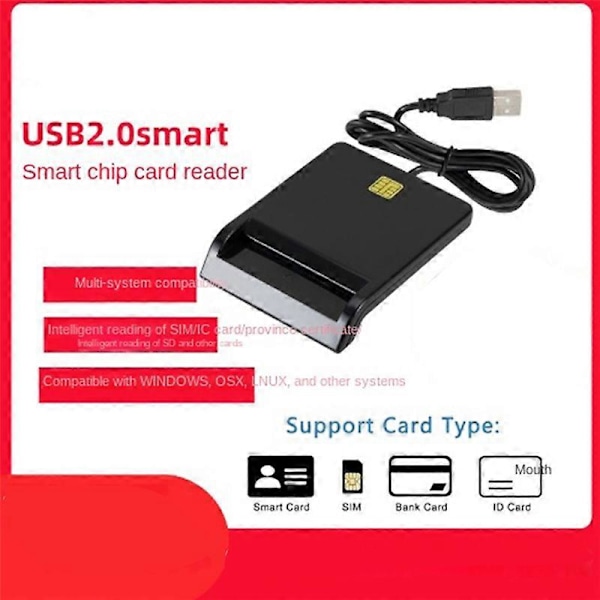USB Smart Card Reader Bankomat Skattedeklaration IC-kort ID-kort Smart Card Reader (Svart)