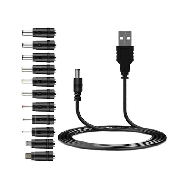5V USB till DC5521 Strömförsörjningskabel Stöder Laddning Inkluderar 12 Anslutningstips