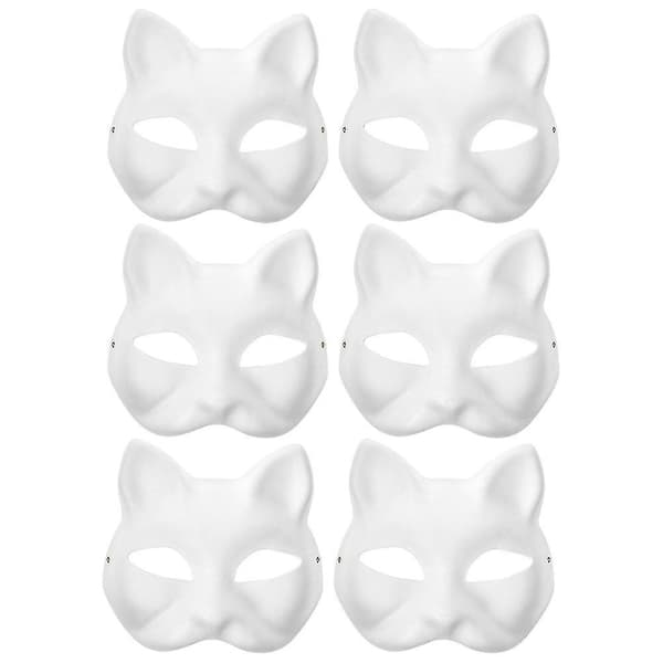 6 stk Blanke Kattmasker for Støping, Kostyme, Cosplay, Umalt