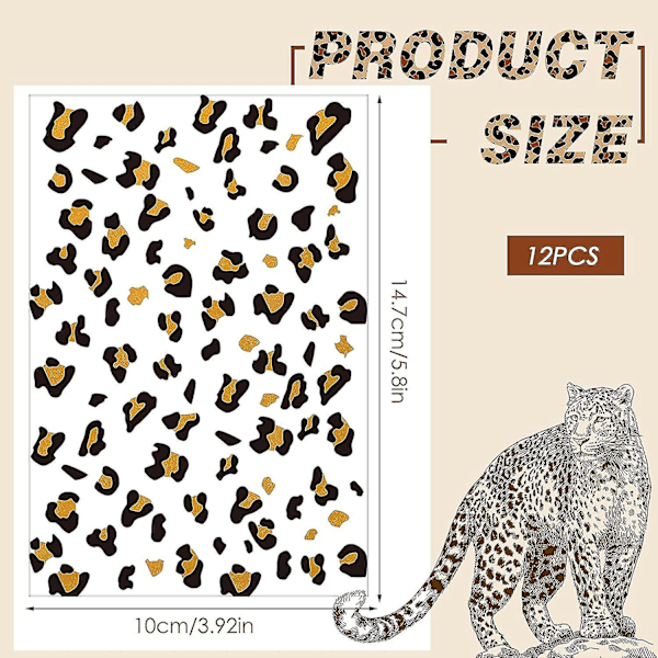 12 Ark Leopard-Tatoveringer Midlertidige Whiskers Tatoveringer Leopard Print Midlertidige Tatoveringer Brune Leopard Ansigtsklistermærker Guld Midlertidige Tatoveringer Cheeta