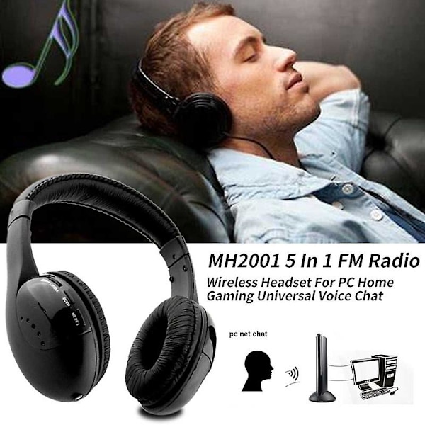 5 i 1 Trådløse Hovedtelefoner Wireless Earphone FM Radio TV Headset Wired Headphone