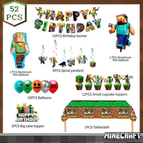 Bursdagsdekorasjoner - INBOXXARTY - Minecraft - Ballonger og tilbehør - Flerfarget - For barn