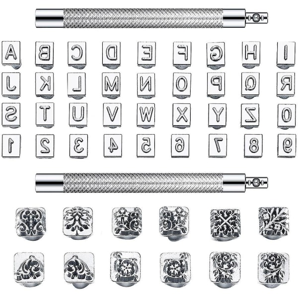 50 stycken bokstäver och siffror set 6 mm alfabetisk läderstansstämplar Metall blommönster Stam [XC]