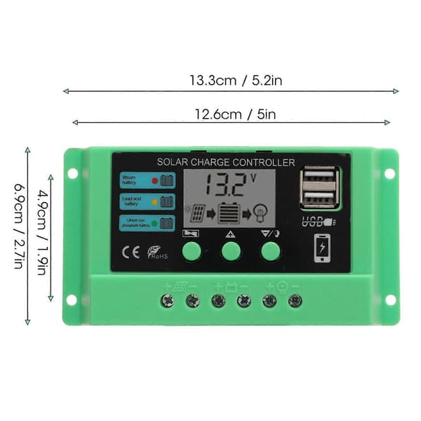 2025 Nyeste Modell Solcelle Laderegulator PWM Panel Regulator Justerbar LCD