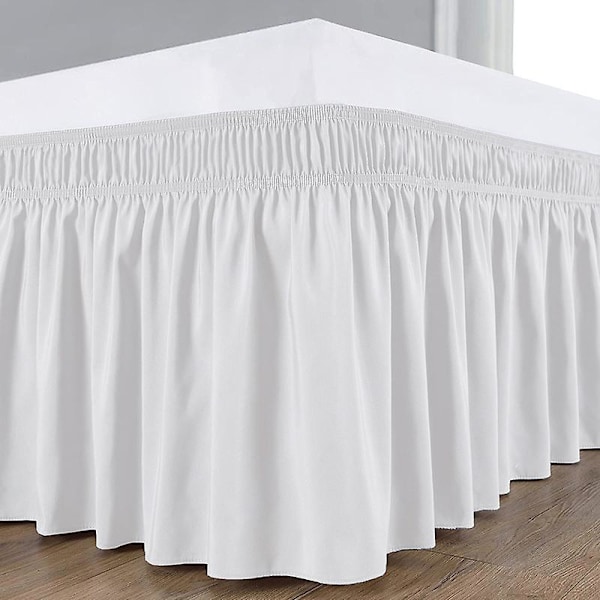 (dobbelt 150 X 200 40 Cm, Hvid) Sengeforhæng Rufflet Sengeforhæng Robust Og Elastisk Sengebundsbetræk Wrap-around Stil Rufflet Sengebunde, Nem At Sætte På Og