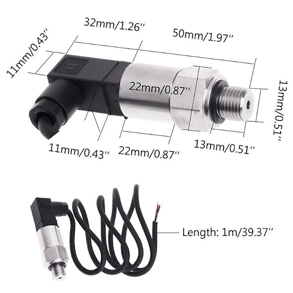 Trykktransmitter Trykksensor 0-10Bar 9-32VDC G1/4 4-20MA 0.5%