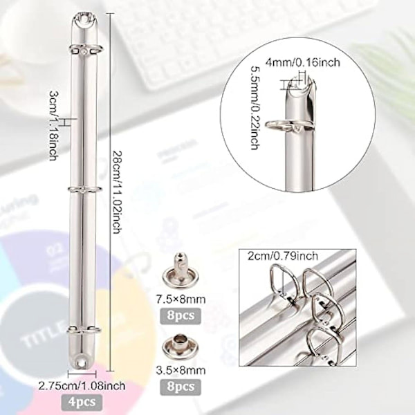 4-pack rostfritt stål A4 anteckningsbok 3-ring bindemekanism D-ringar lösblad bindning ryggar kammar för arrangörer planerare