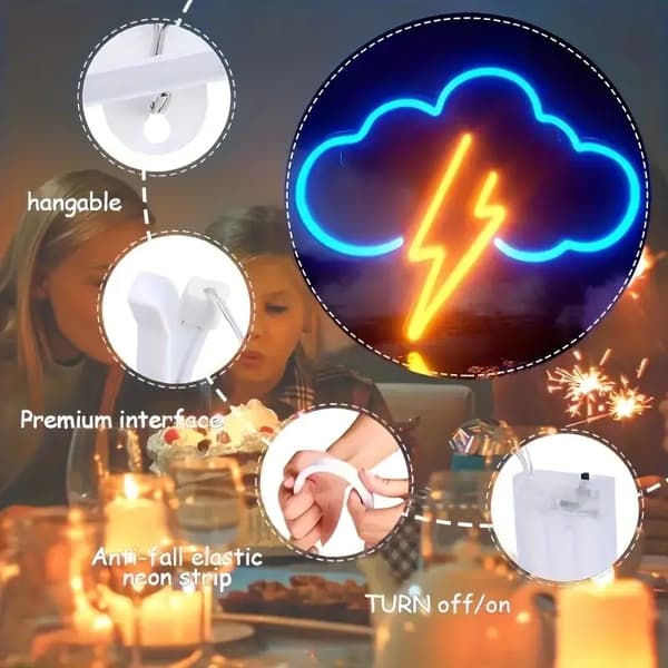 1 Styck Åskovädersneonskylt, USB- Eller Batteridriven LED-molnneonskylt,  Rosa Blå