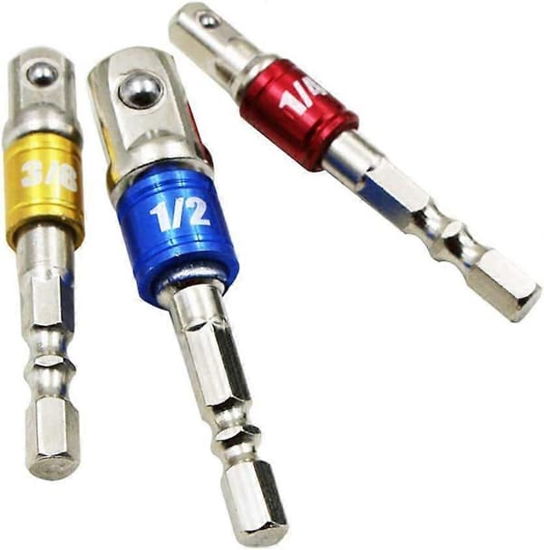 Bor 3 stk. Socket Bit Adapter Sett Hex Shank Forlengelse Til 1/4 3/8 1/2 Tommer