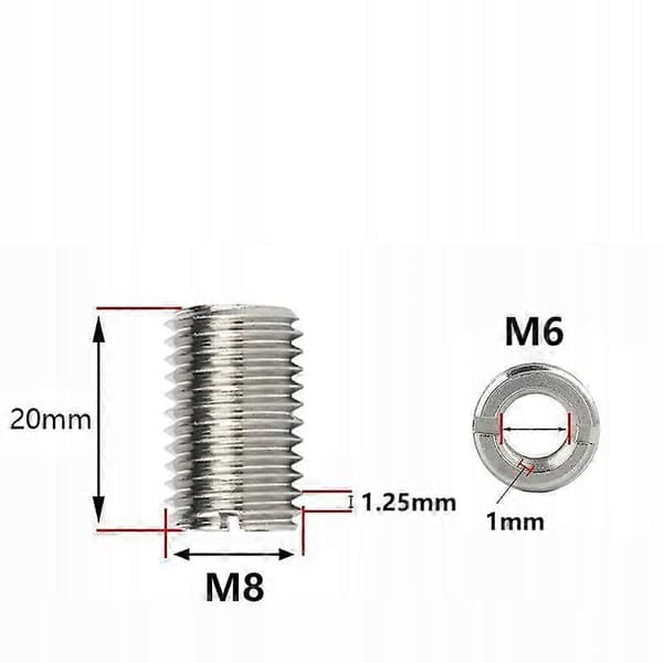 10x Gevindreparationsbøsninger M8/m6 Reduktion L=20mm Rustfrit stål