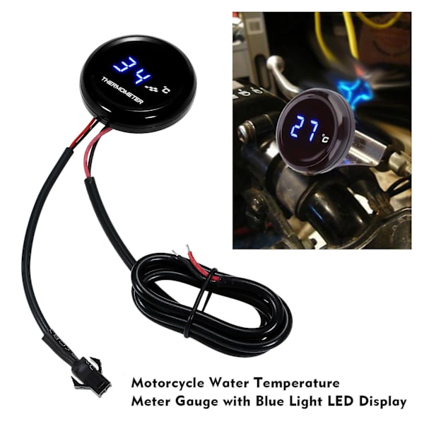 12V Digital Termometer för Motorcykel, Ultratunn Rund Vattentemperaturmätare med Blå LED-Display, Universell