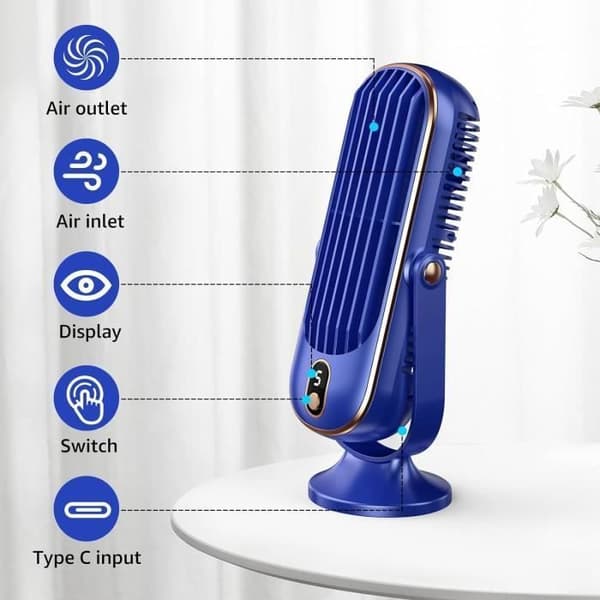 Ventilator - ANDERLEDES - Tårnventilator - 5 Hastigheder - Lydløs - Blå