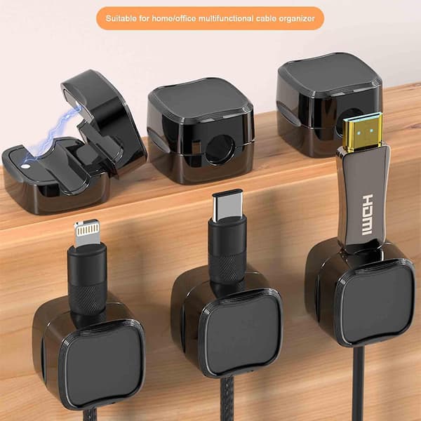6-pakks magnetisk kabelholder, kabelorganisator klipp for skrivebordsadministrasjon