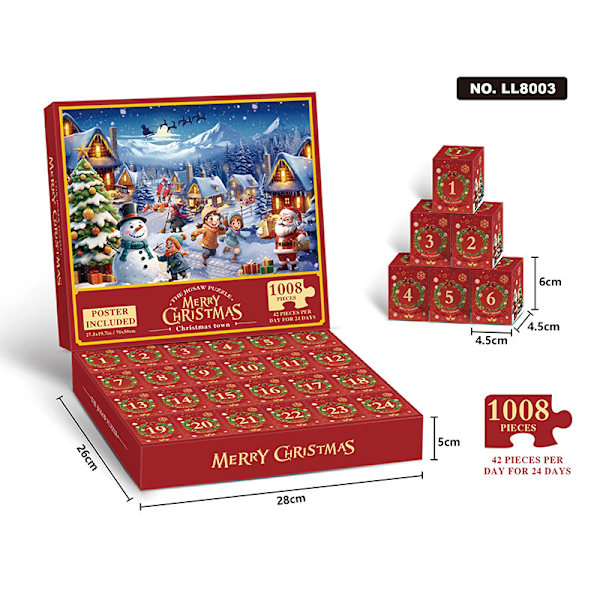 Puslespill adventskalender 2024, 1008 puslespillbrikker 24 dagers juletelling adventskalendere-C