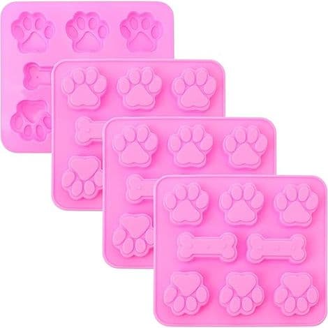 4-pak silikoneforme til hunde. Poteprint og knogler. Non-stick silikoneforme.