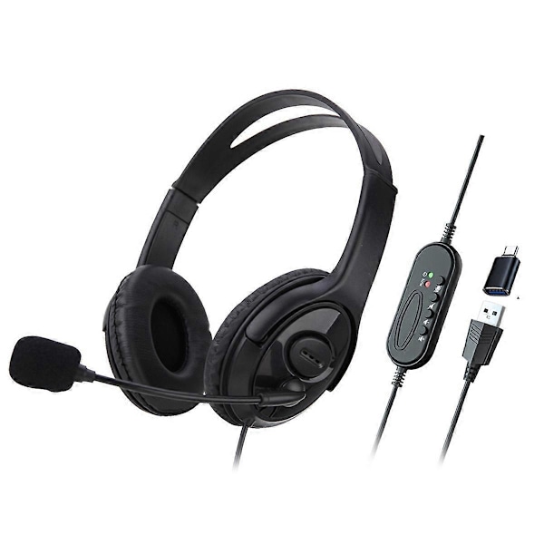 Kablet USB Headset Computer Undervisning Telefon Headset med Mikrofon Type-C Egnet til Zoom Skype