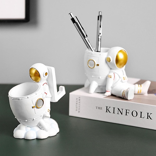 Multifunktionel Astronaut Penholder Kreativ Telefonholder Malet Harpiks Ornament