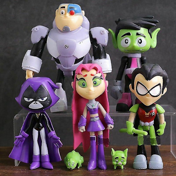 7 stk/sett Teen Titans Go Robin Cyborg Beast Boy Raven Modellleketøy Dukke Actionfigur Leke Barn Gave