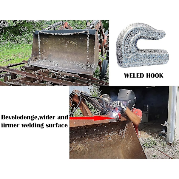 Svetsbar Grab Chain Hook G70 3/8\" Svetsbar Kedje-Grab-Krok Hink Flatbed Trailer Wrecker Bogsering Fästning Smidd Stål Arbetsbelastningsgräns: 6600 Lbs - -