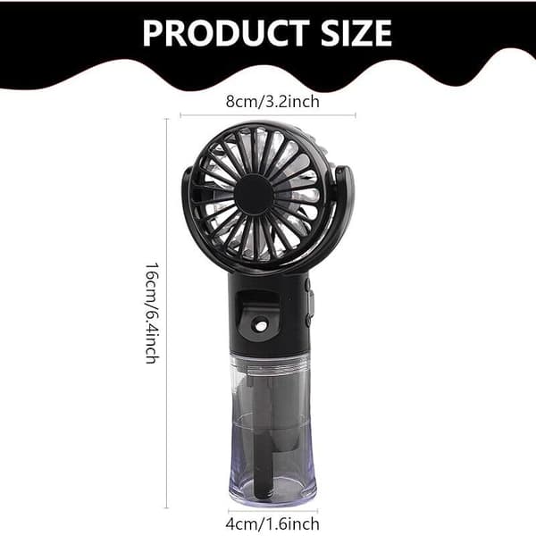 Mini bærbar USB genopladelig ventilator - 4 blæserhastigheder - ultra-stille - med snor - sort