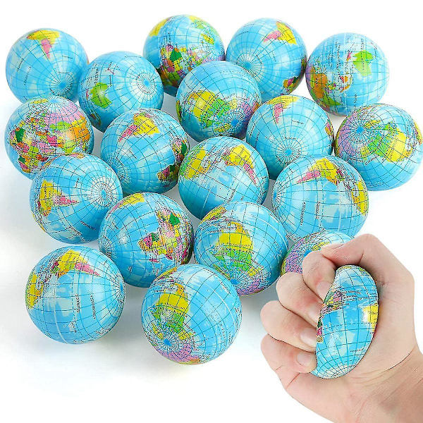 20-pack jordstressbollar, 2,5 tum jordtema klämbollar, stressavlastningsbollar kläm ångest