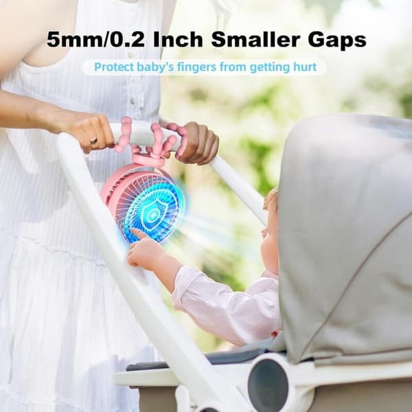 Mini bærbar klapvognsventilator. 360° roterende ventilator til autostol, tremmeseng og løbebånd. Pink