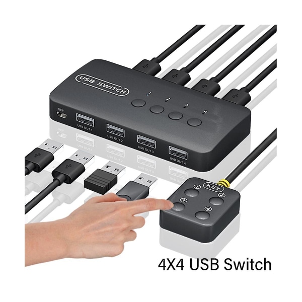 Kvm Switch Shared Controller Adapter 4 ingångar 4 utgångar för bärbar dator Skrivare Tangentbord Mus