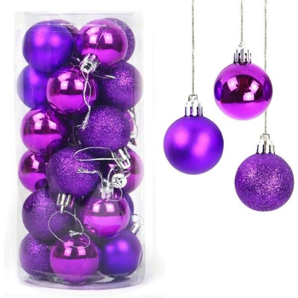 Dekorative julekuler - LARGEIGHT - 24 deler - Flere farger - Glitrende og matte - Runde