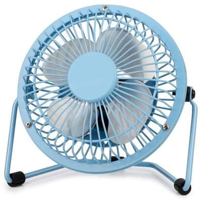 Mini lydløs ventilator med metalkonstruktion, kraftig luftstrøm og 360° justerbar vippevinkel, blåt ur