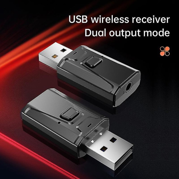 2 stk Bluetooth 5.0 Sender/Mottaker 4-i-1 Trådløs Lyd 3,5 mm USB Aux Adapter